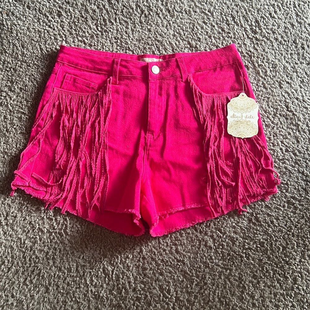 Altar’d State hot pink fringe shorts